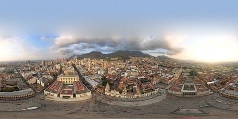 360 aerial photo taken with drone of Plaza de Bolivar in downtown Bogotá, Colombia
