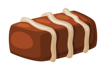 Chocolate praline candy of rectangular shape. Tasty sweet dessert cartoon vector illustration