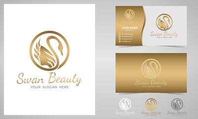 Elegant beauty feminine beauty salon and spa with gold gradient logo design and business card
