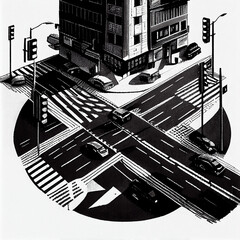 greyscale city intersection