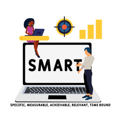 SMART -  specific, measurable, achievable, relevant, time bound acronym. business concept background.  vector illustration concept with keywords and icons. lettering illustration with icons for web