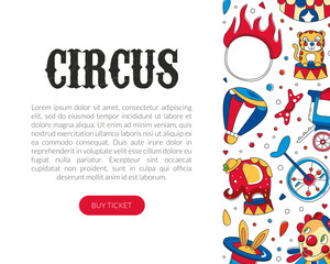 Circus show landing page template with with space for text. Carnival show, theater performance, festival event announcement web page vector