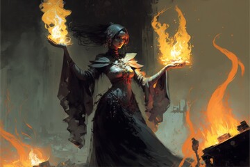 Evil Fantasy Priestess, Casting Magic, Ritual, Character Concept, Digital Illustration, Generative AI