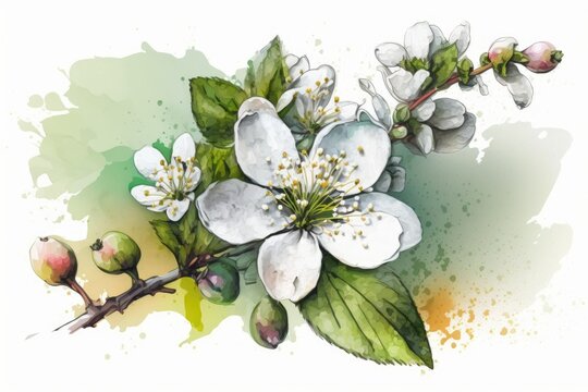 Apple blossoms in the spring, a lone white flower. Generative AI