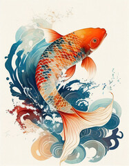 Beautiful Koi Fish Watercolor Painting Japanese Style. Generative AI