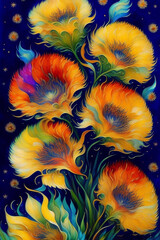 Abstract background with colorful flowers, created with Generative AI technology
