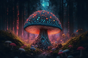 Magic Mushroom in Mystical Forest