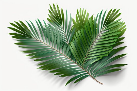 Clipping path included, green leaves of the nipa palm, also known as the mangrove palm (Nypa fruticans), isolated on a white background. Generative AI
