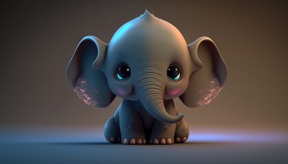 super cute baby elephant in cartoon style. Created with Generative AI.