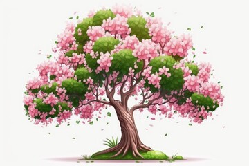 Obraz premium Cherry blossom tree with a pink flower on a white background. Generative AI