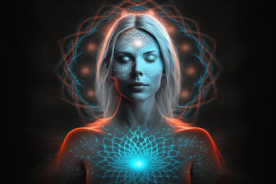 Third Eye Chakra Opening - Blonde Woman - Isolated Backdrop - Generative AI Illustration 