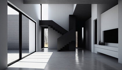 Minimalist modern architectural interior. Created with generative Ai.