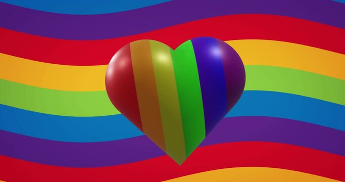 Animation of rainbow heart over rainbow background