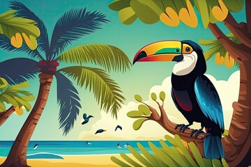 The toucan is a tropical bird. Having a good time chirping with the local flock. Generative AI