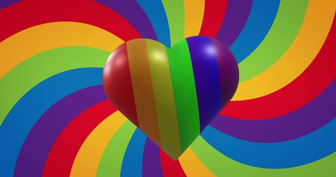 Animation of rainbow heart over rainbow background