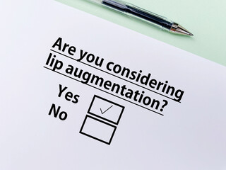 Questionnaire about cosmetic surgery