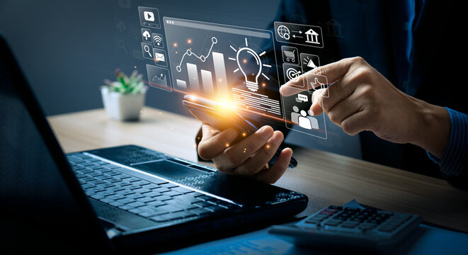 Digital marketing commerce online sale concept, Promotion of products or services through digital channels search engine, social media, email, website, Digital Marketing Strategies and Goals. SEO PPC