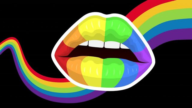 Animation of rainbow lips over rainbow background