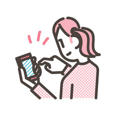 Child (girl) touches her smartphone with a smile [Vector illustration].