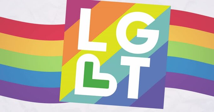 Animation of rainbow lgbt text over rainbow background