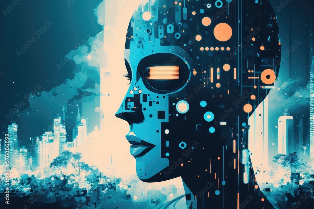 Poster things connected internet synonyms ai, deep learning, neural networks, and disruption. abstract robo