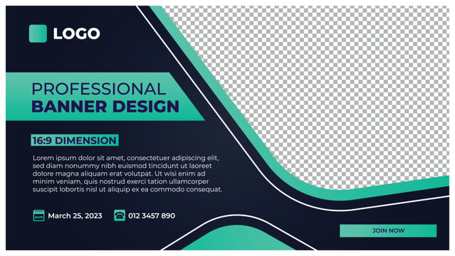 Professional modern banner vector, business company horizontal background template with layout text and empty space for image