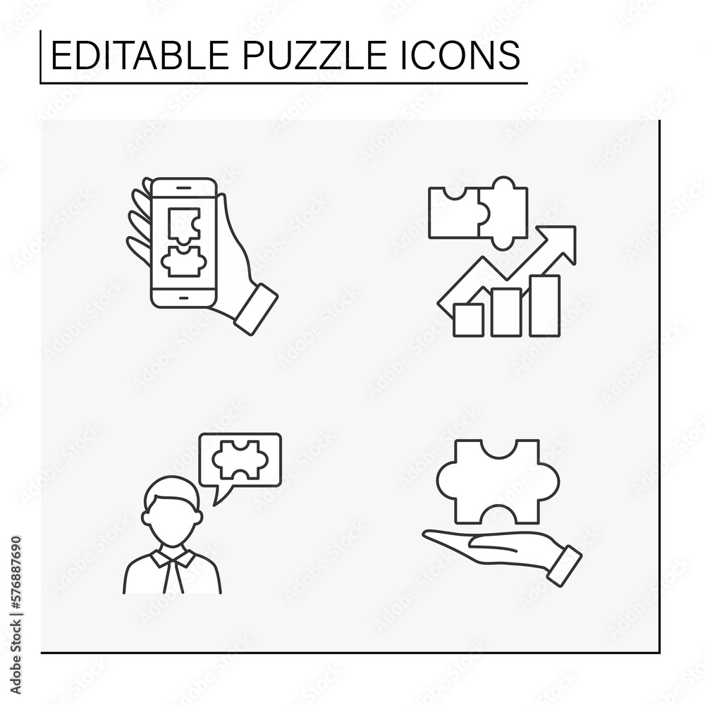 Aufkleber puzzle line icons set. intellectual game. team building. cooperation concepts. isolated vector illus