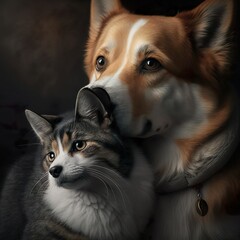 Obraz premium liebevoller Umgang zwischen Katze und Hund