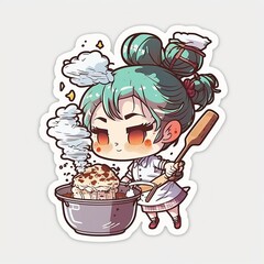 Cute lady cooking sticker illustration created using generative AI.