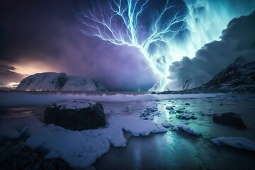 Die Polarlichter werden von einem Gewitter erfasst