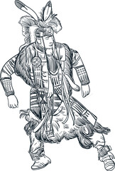 Fototapeta na wymiar Vintage hand drawn sketch male native American costume