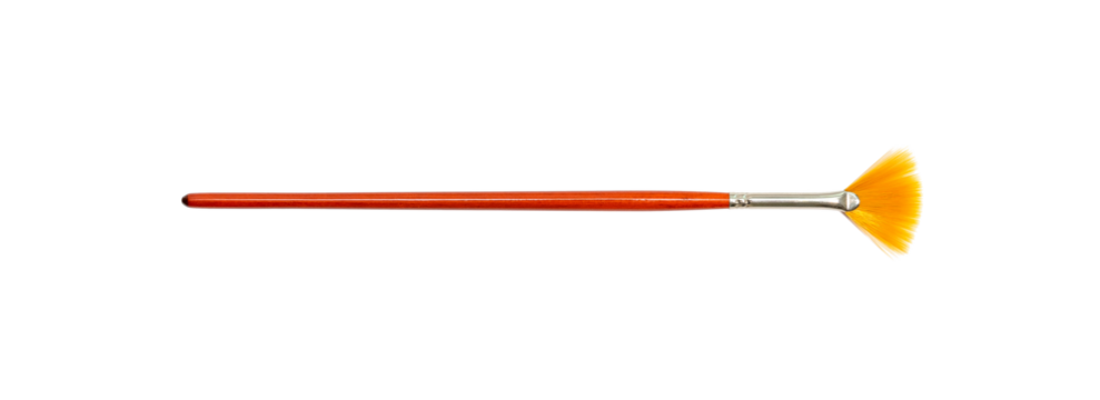 Red watercolor paint brushes on white background. Fan brushes.