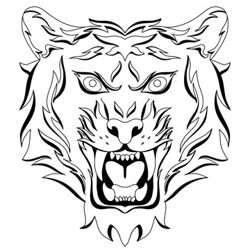 Line drawings depicting tiger heads, paintings depicting the heads of animals.