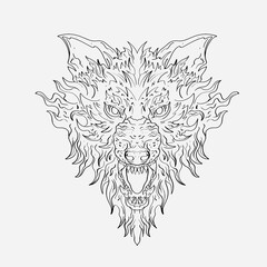 The Alpha Wolf's Head Detailed Illustration of wild with its expressive eyes and powerful presence