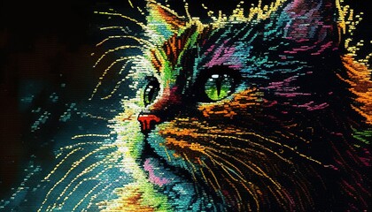 Cat Cyberpop Oil Pastel Drawing close-up portrait digital art illustration