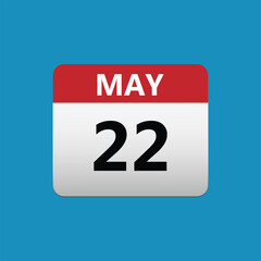 22th May calendar icon. May 22 calendar Date Month icon. Vector illustration