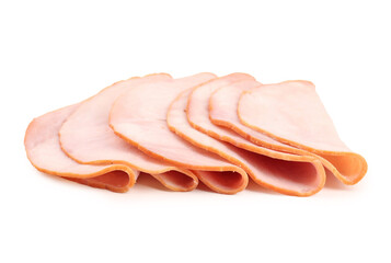 Delicious ham slices isolated on white background