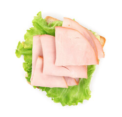 Naklejka na ściany i meble Delicious ham sandwich isolated on white background