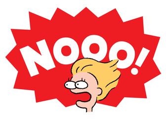 人物_顔_驚く_女性_吹き出し_バクダン赤_セリフ白_Nooo!