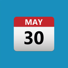 30th May calendar icon. May 30 calendar Date Month icon. Vector illustration