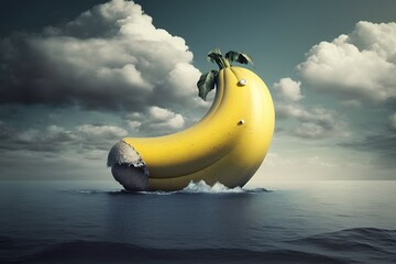 banana in ocean created using AI Generative Technology