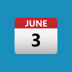 3th June calendar icon. June 3 calendar Date Month icon