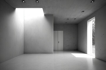 gray, concrete, and plaster interior with no furniture. Generative AI