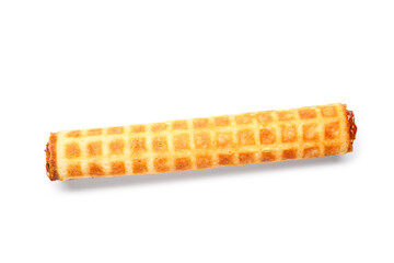 Delicious wafer roll with boiled condensed milk isolated on white background