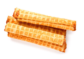 Delicious wafer rolls with boiled condensed milk isolated on white background