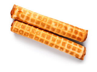 Delicious wafer rolls with boiled condensed milk isolated on white background