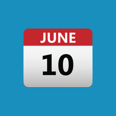 Fototapeta premium 10th June calendar icon. June 10 calendar Date Month icon
