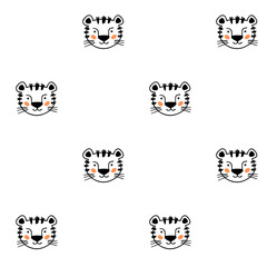 Little Tiger pattern. Cute scandinavian seamless pattern with child drawing. Vector illustration cartoon tiger.
