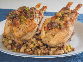 Stuffed Porkchops Two on Platter with Stuffing