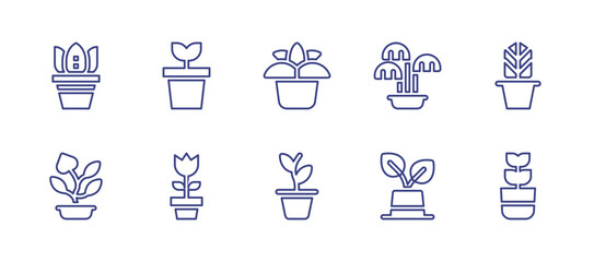 Plant pot line icon set. Editable stroke. Vector illustration. Containing plant pot, flowerpot, plant, flower.